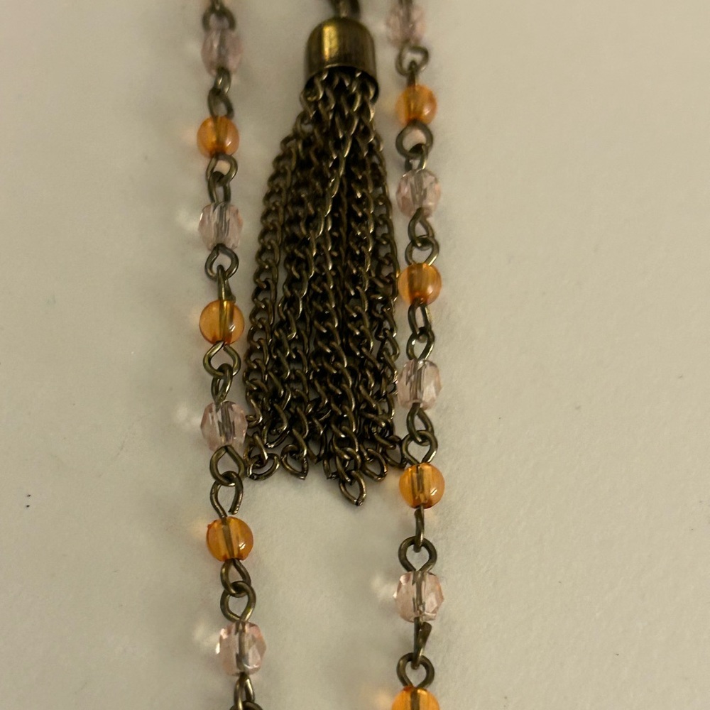 💰FREE add 1/bundle Necklace charms Owl, layered bronze chains peach drop, enamel - Picture 7 of 9